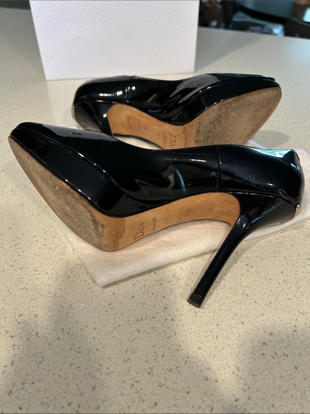 Christian Dior Black Patent Peep Toe Platform Pumps Heels EU 36 Dust Bag - Picture 11 of 14